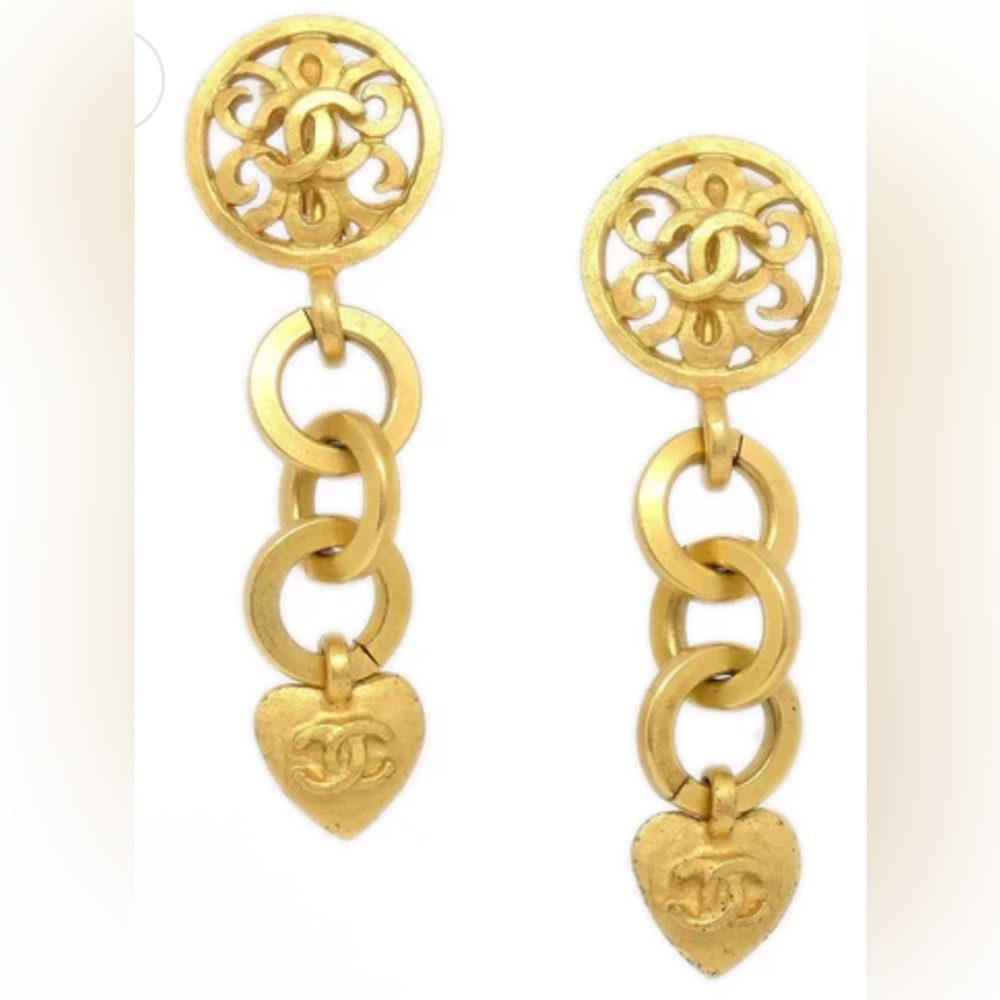 CHANEL 1995 Heart Dangle Clip Earrings